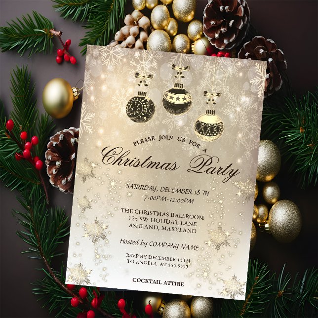 Invitation Boules de Noël, Flocons de Neige Fête de l'Entrepr (Créateur téléchargé)