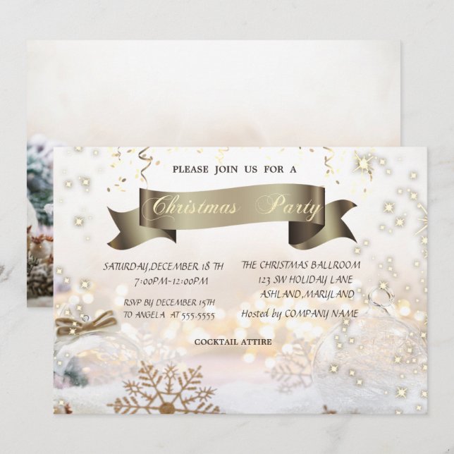 Invitation Boules de Noël Flocons de neige Fête de Noël (Devant / Derrière)