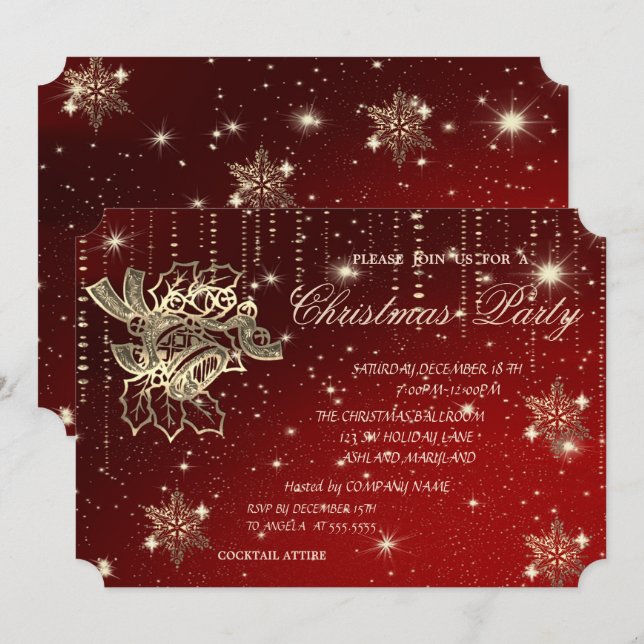 Invitation Boules de Noël,Flocons de neige,Fête de Noël d'ent (Devant / Derrière)