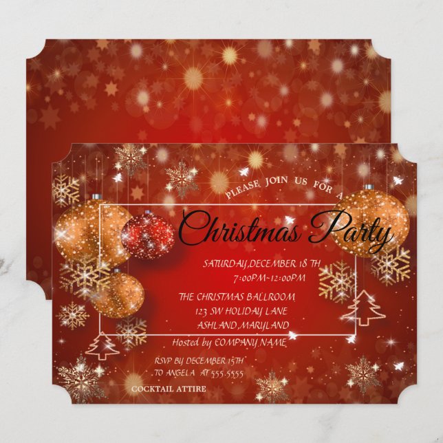 Invitation Boules de Noël, Flocons de neige, Fête d'entrepris (Devant / Derrière)