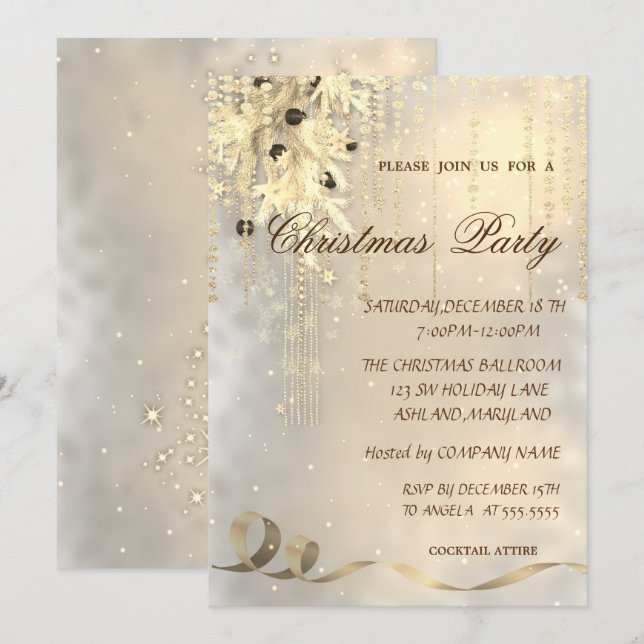 Invitation Boules de Noël,Flocons de neige ,Fête d'entreprise (Devant / Derrière)
