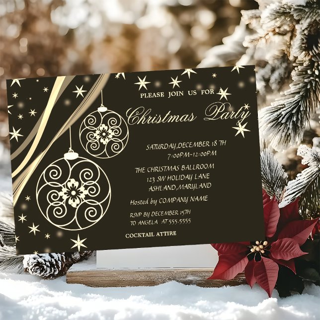 Invitation Boules de Noël Flocons de neige, Noël de la sociét (Créateur téléchargé)