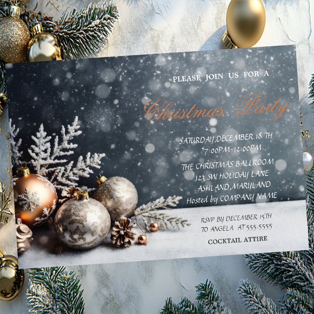 Invitation Boules de Noël Flocons de neige, Société de Noël d (Créateur téléchargé)