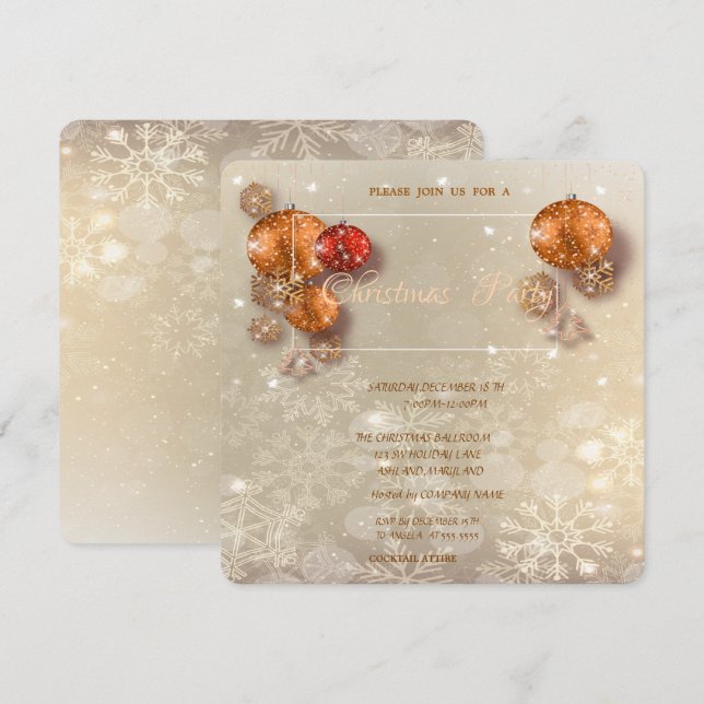Invitation Boules de Noël, Flocons de neige, Soirée d'entrepr (Devant / Derrière)