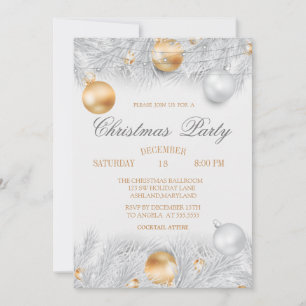 Invitation Boules de Noël, Lumières Entreprise de Noël Argent