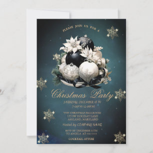 Invitation Boules de Noël noir blanc, Snowflakes Company