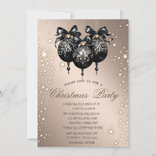 Invitation Boules de Noël noires Fête de Noël en or rose