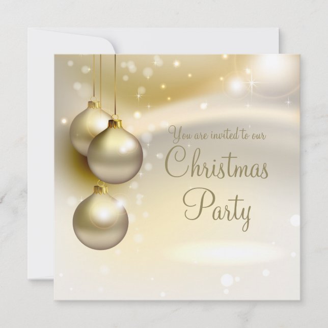 Invitation Boules de Noël or à la fête de Noël or (Devant)