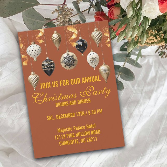 Invitation Boules de Noël Or et Noir (Créateur téléchargé)