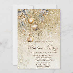 Invitation Boules de Noël Paillettes Dorées Fête de Noël