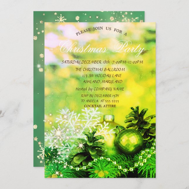 Invitation Boules de Noël Pine de Flèche-neige Cônes vert (Devant / Derrière)