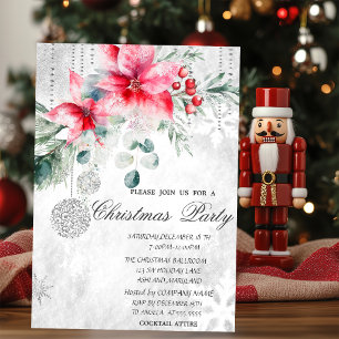 Invitation Boules de Noël, Poinsettia fête de Noël Gris