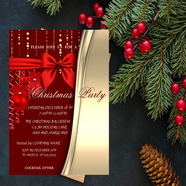 Invitation Boules de Noël,Rouges,Fête de la Société à Cravate (Créateur téléchargé)