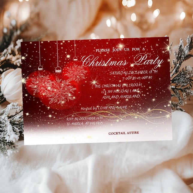 Invitation Boules de Noël, Rouges, Soirée de Noël d'entrepris (Créateur téléchargé)