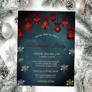 Invitation Boules de Noël rouges vintage, entreprise de floco