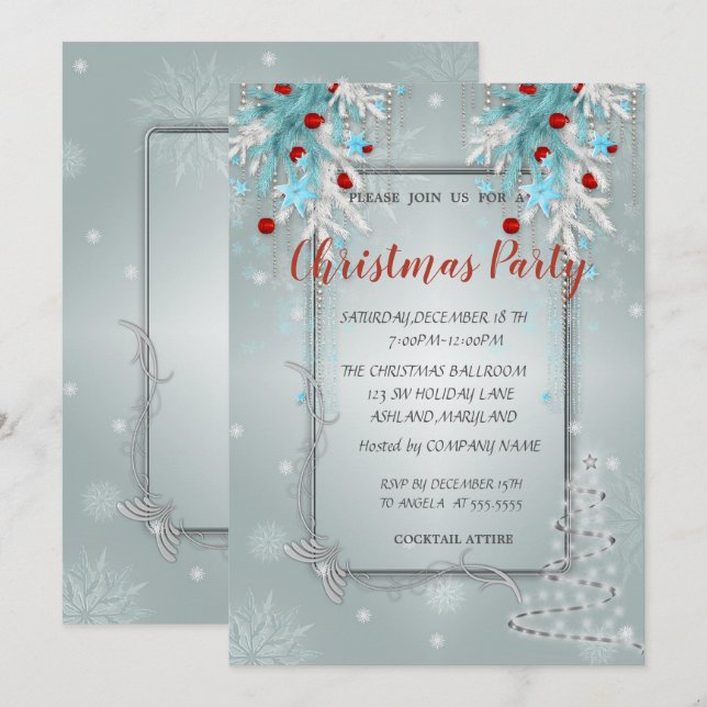 Invitation Boules de Noël, Sapin, Soirée d'entreprise de Noël (Devant / Derrière)