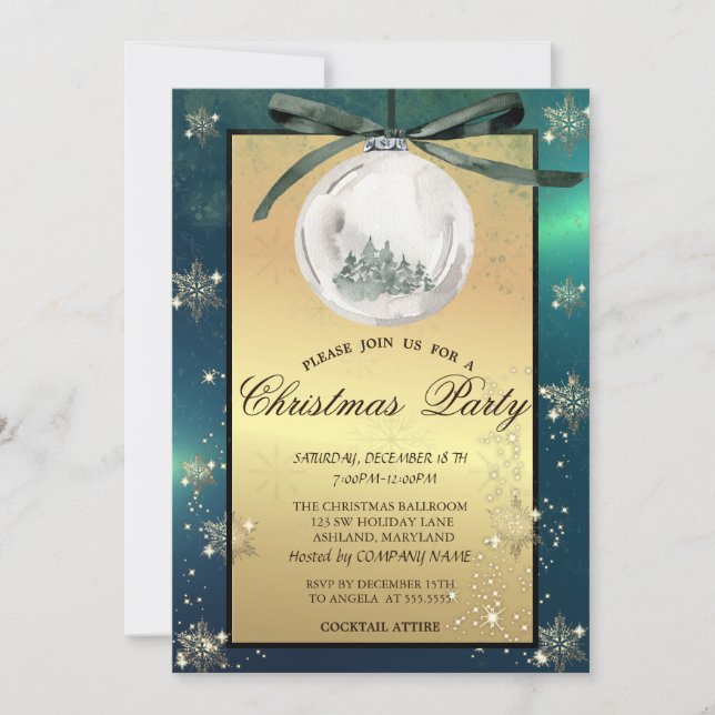 Invitation Boules de Noël, Sapins Flocons de Neige Fête d'ent (Devant)