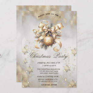 Invitation Boules de Noël Snowflakes Gold Touch
