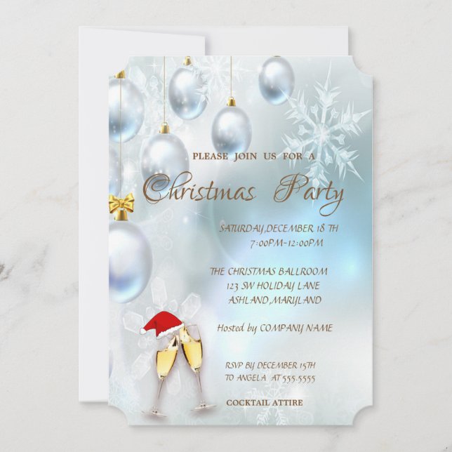 Invitation Boules de Noël,Verre à vin,Fête de Noël d'entrepri (Devant)