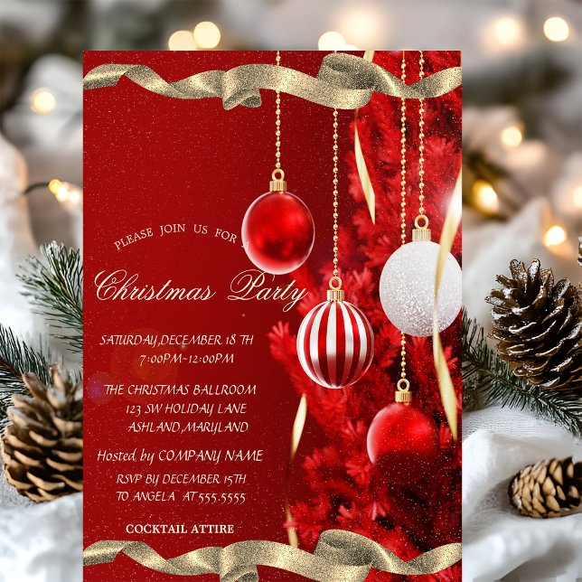 Invitation Boules de sapin de Noël rouges Fête de Noël d'entr (Créateur téléchargé)