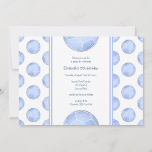 Invitation boules de soccer bleu poussiéreux motif girly anni