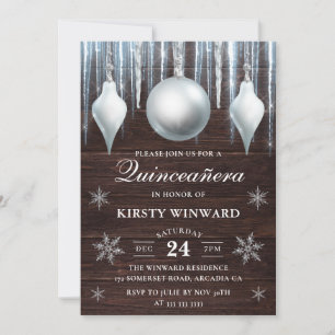 Invitation Boules de verre et flocons de neige pour Quinceane