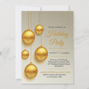 Invitation Boules dorées Arbre de Noël Fête de vacances