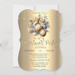 Invitation Boules dorées élégantes,Guirlandes lumineuses doré