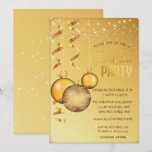 Invitation Boules Dorées, Soirée de Noël de la Société des Lu (Devant / Derrière)