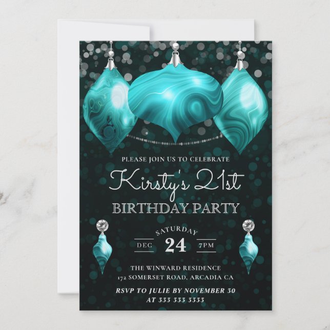 Invitation Boules élégantes en agate turquoise pour 21e anniv (Devant)
