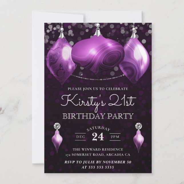 Invitation Boules élégantes en agate violette pour 21e annive (Devant)