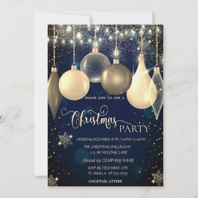 Invitation Boules Élégantes, Noël Bleu Lumineux (Devant)