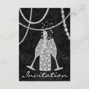 Invitation Boules en verre de Diamant Blanc Noir Bouteille de