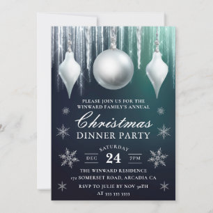 Invitation Boules en verre et flocons de neige pour le dîner