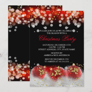 Invitation Boules festives Rouge Or Noël Fête de fin d'année