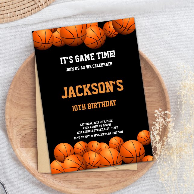 Invitation Boules orange avec basket-ball arrière - plan noir (Orange Balls with black background Basketball Invitation)
