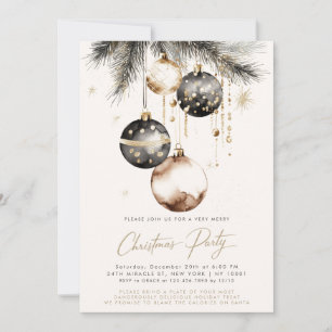 Invitation Boules Ornements Beige Or Noir Doré Fête de Noël