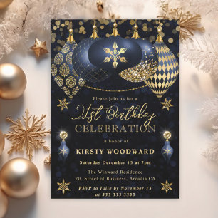 Invitation Boules Pailletées Bleu et Or pour un Anniversaire