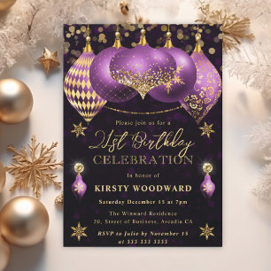 Invitation Boules Pailletées Violet et Or pour Anniversaire 2