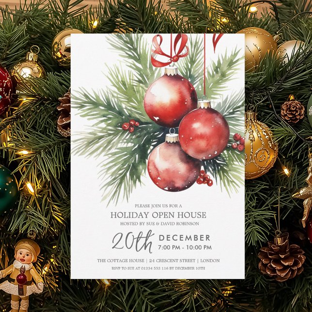 Invitation Boules peintes de la maison ouverte pour les fêtes (Christmas Holiday Open House Painted Baubles Invitation)