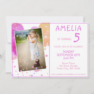 Invitation Boules roses mignonnes Girly Kid`s Photo Anniversa
