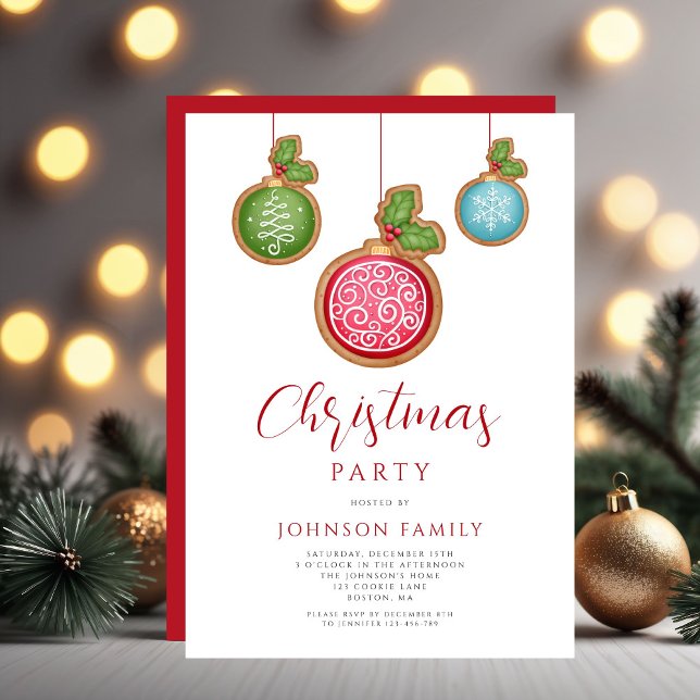 Invitation Boules Rouges de Fête de Noël (Festive Red Baubles Christmas Party Invitation)