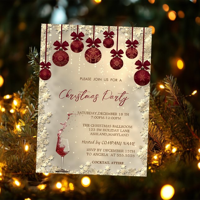 Invitation Boules rouges de Noël avec noeud,Invitation de fêt (Créateur téléchargé)