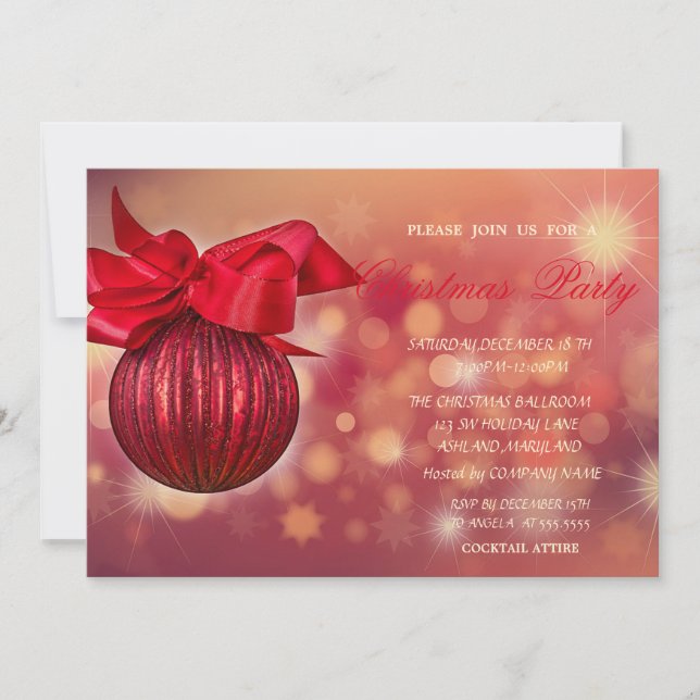 Invitation Boules Rouges de Noël Société Bokeh (Devant)