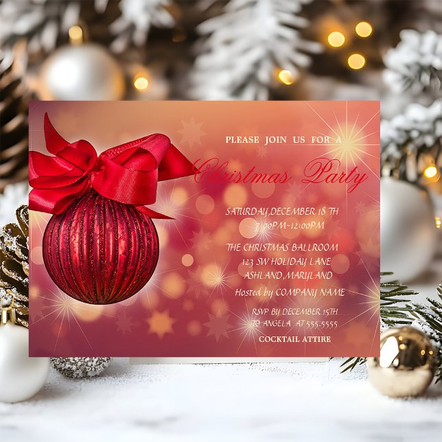 Invitation Boules Rouges de Noël Société Bokeh (Créateur téléchargé)