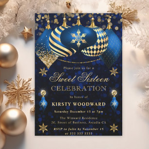 Invitation Boules scintillantes bleues et dorées pour un Swee