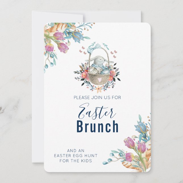 Invitation Boulet mignon en Panier & Fleurs de tulipe Brunch  (Devant)