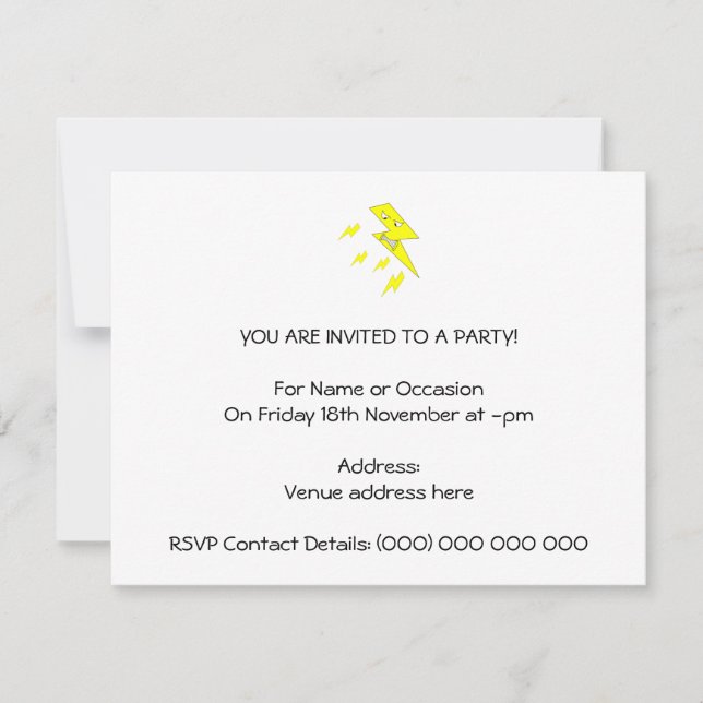 Invitation Boulon de foudre fâché. Jaune sur le blanc (Devant)