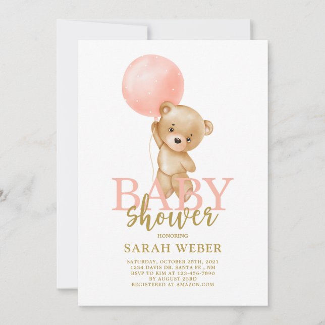 Invitation Boulon mignon fille baby shower (Devant)