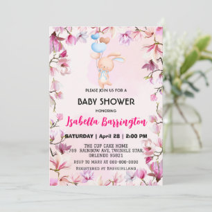 Invitation Boulon rose mignon fleurs baby shower enfants